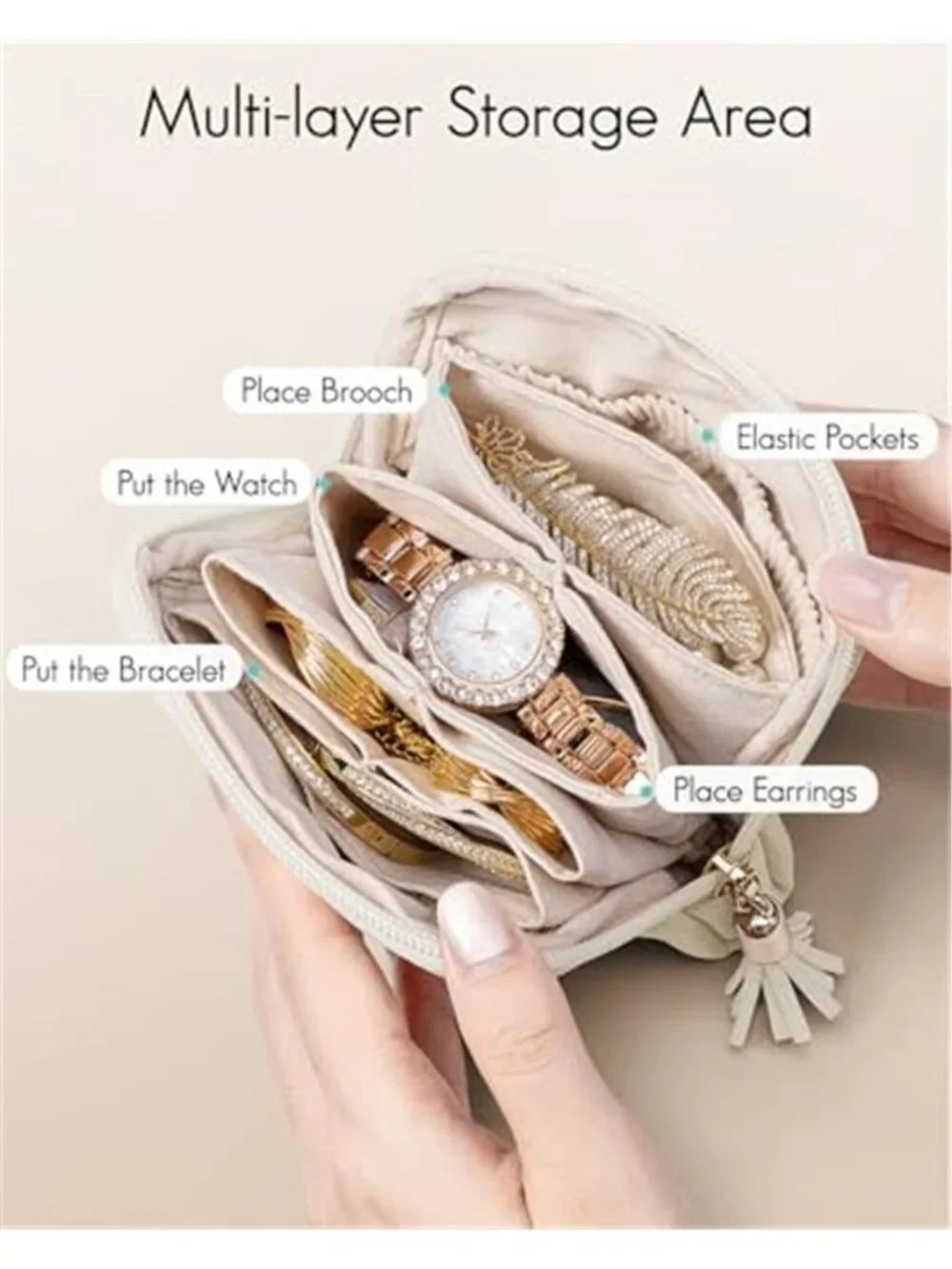 Travel Jewelry Case Organizer Portable Faux Leather Storage Box Necklace Holder-